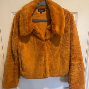 EXPRESS FAUX FUR JACKET - BURNT ORANGE
